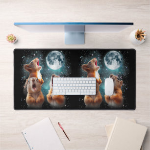 3 Squirrel Moon Howling Squirrel Head Funny Desk Mat
