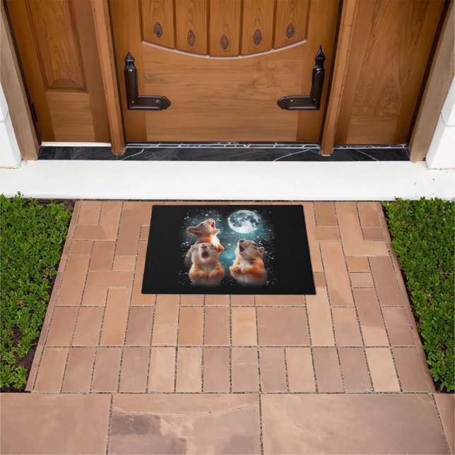 3 Squirrel Moon Howling Squirrel Head Funny Doormat (Outdoor)