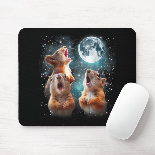 3 Squirrel Moon Howling Squirrel Head Funny Mouse Mat (With Mouse)