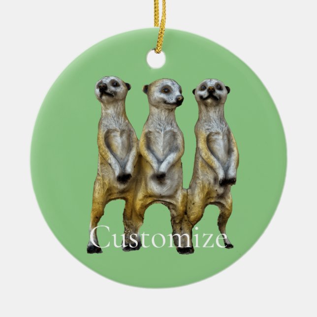 3 Standing Meerkats Thunder_Cove  Ceramic Tree Decoration (Front)