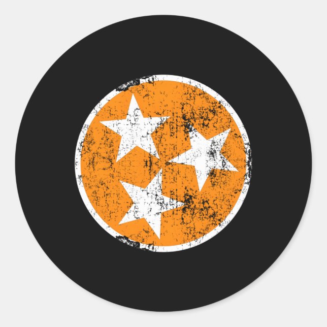 3 Star Tn Orange And White Distressed Tennessee St Classic Round Sticker (Front)