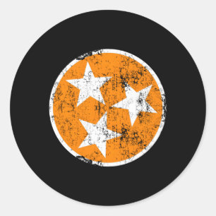 3 Star Tn Orange And White Distressed Tennessee St Classic Round Sticker