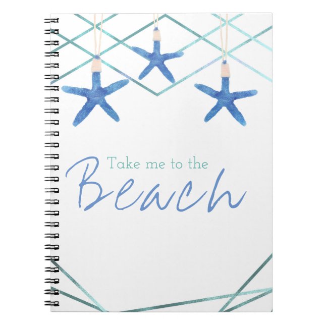 3 Starfish & Modern Lines Elegant Beach Custom Notebook (Front)