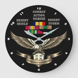 3 STARS COMBAT ACTION MARINE DESERT STORM LARGE CLOCK
