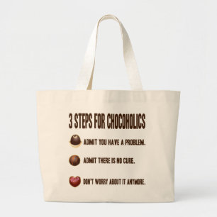 3 STEPS FOR CHOCOHOLICS LARGE TOTE BAG