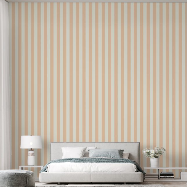 3" Stripe Earthy Light Peach & Ivory White Wallpaper (Bedroom)