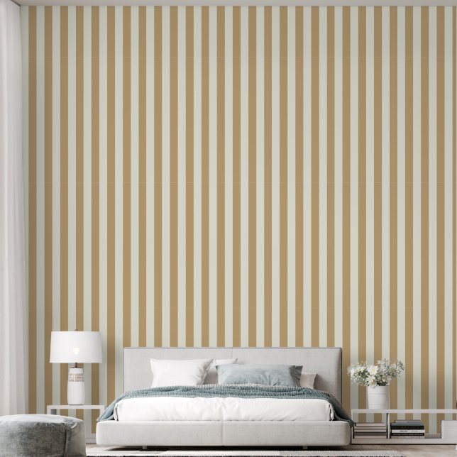 3" Stripe Earthy Musted Gold & Ivory White Wallpaper (Bedroom)