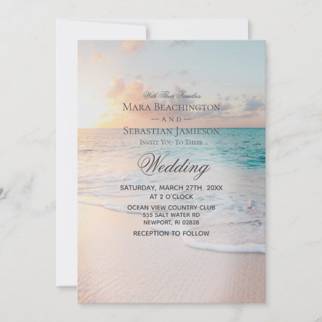 *~* 3 - Sunrise Pastel Beach Sunset  Wedding Invitation (Front)