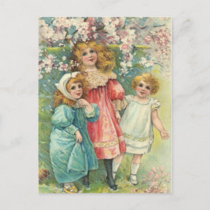 3 Sweet Victorian Girls Vintage Postcard