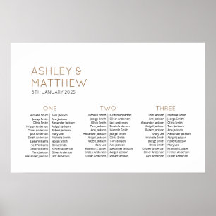 3 Tables 72 Guests Modern Wedding Seating Chart