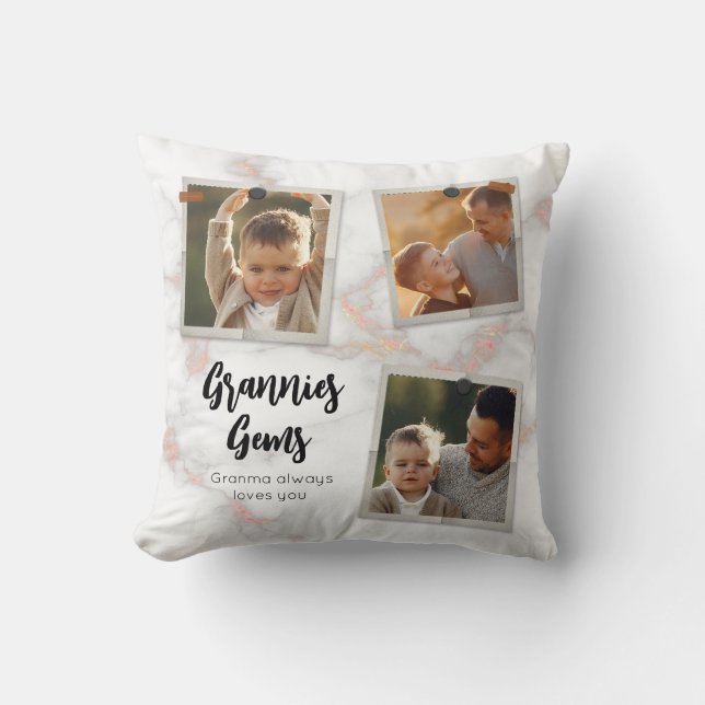 3 Three Photo Modern Elegant Collage Family Love Cushion (Front)