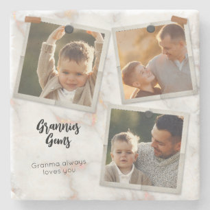 3 Three Photo Modern Elegant Collage Family Love Stone Coaster