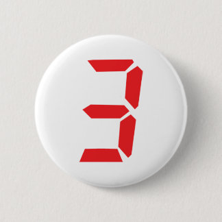 3 three red alarm clock digital number 6 cm round badge