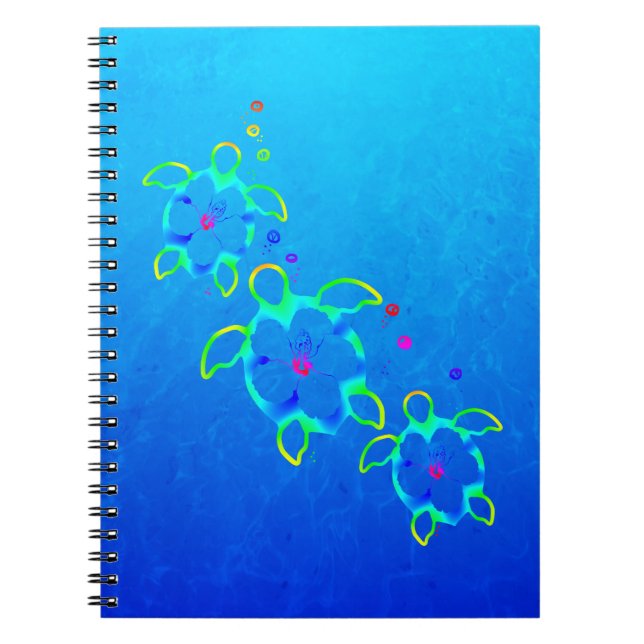 3 Tie Dyed Hawaiian Honu Turtles Notebook (Front)