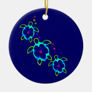 3 Tie Dyed Honu Turtles Ceramic Tree Decoration