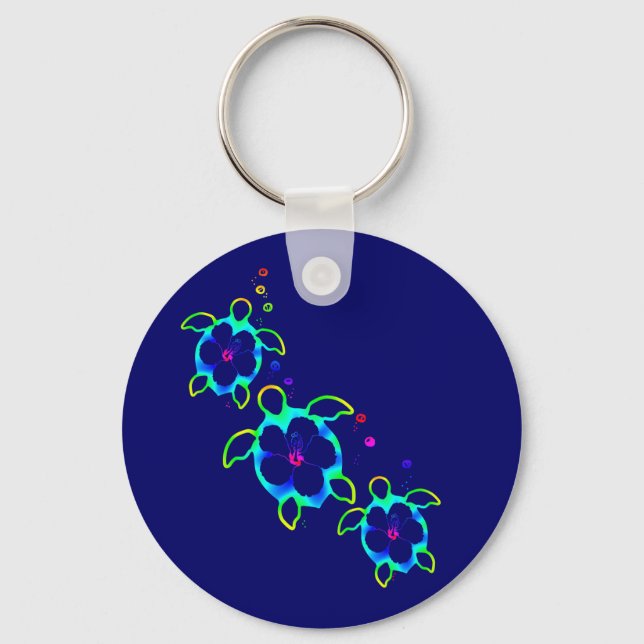 3 Tie Dyed Honu Turtles Key Ring (Front)