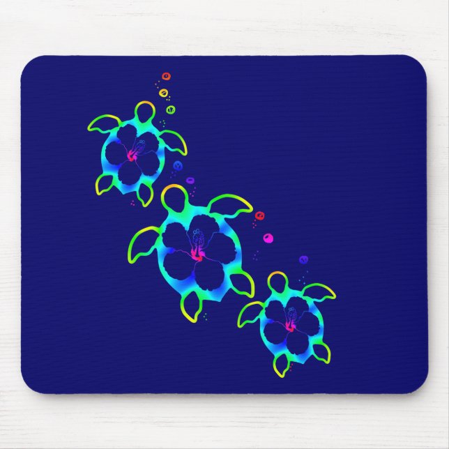 3 Tie Dyed Honu Turtles Mouse Mat (Front)