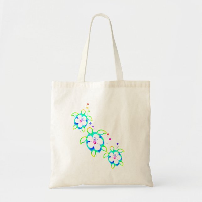 3 Tie Dyed Honu Turtles Tote Bag (Front)