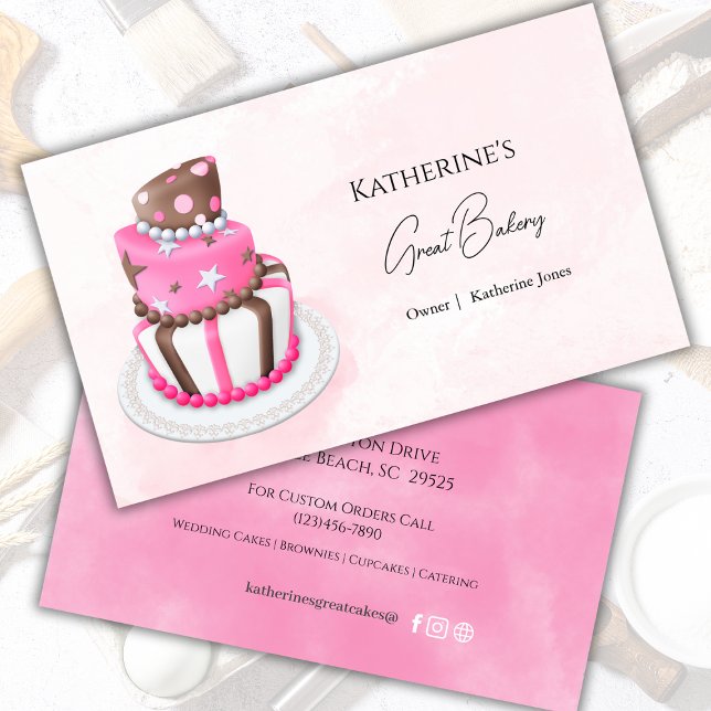 3 Tier Pink Modern Cake Bakery Business   Business Card (Creator Uploaded)