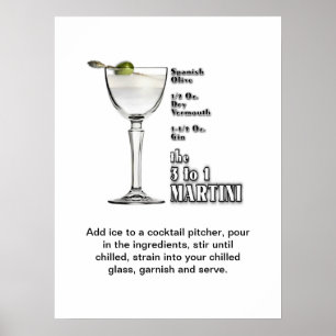 3 to 1 (Wet) Martini Cocktail Recipe Art 18"x24" Poster