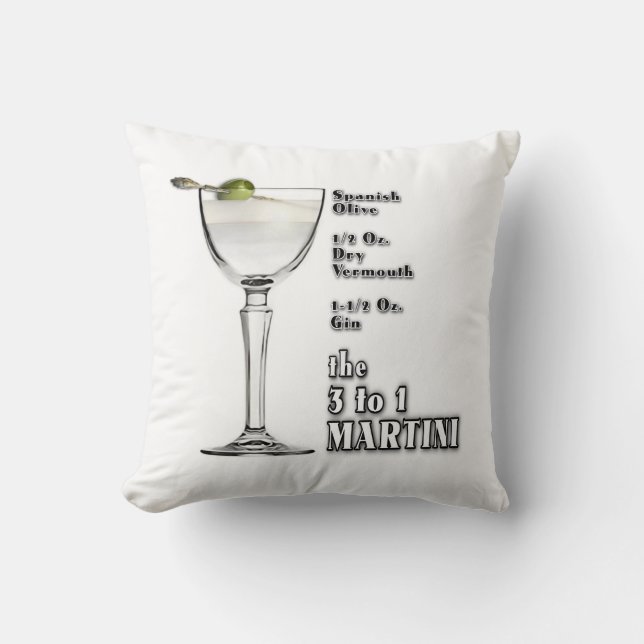 3 to 1 (Wet) Martini Cocktail Recipe Art Cushion (Front)