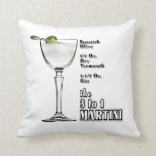 3 to 1 (Wet) Martini Cocktail Recipe Art Cushion