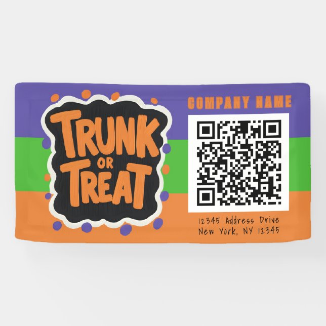 3 Toned Trunk or Treat Halloween QR Business Banner (Horizontal)