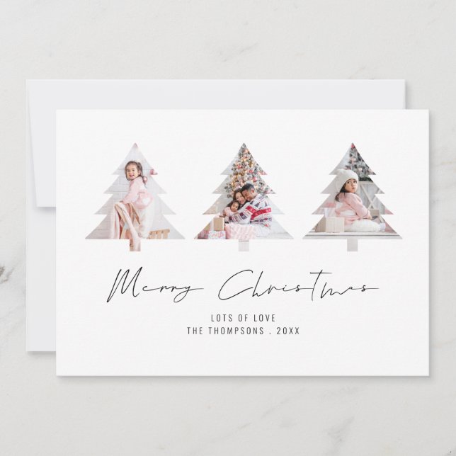 3 Tree Shape Photos 2026 Calendar Merry Christmas Holiday Card (Front)