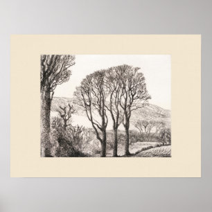 3 Trees Cornwall Print, Eleanor M Hughes Re-Strike Poster