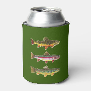 3 Trout - Brook, Rainbow, Brown Fisherman's Can Cooler