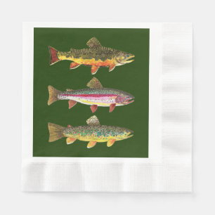 3 Trout - Brook, Rainbow, Brown Fisherman's Napkin