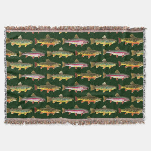 3 Trout, Brook Rainbow Brown, Fly Fishing Angling Throw Blanket