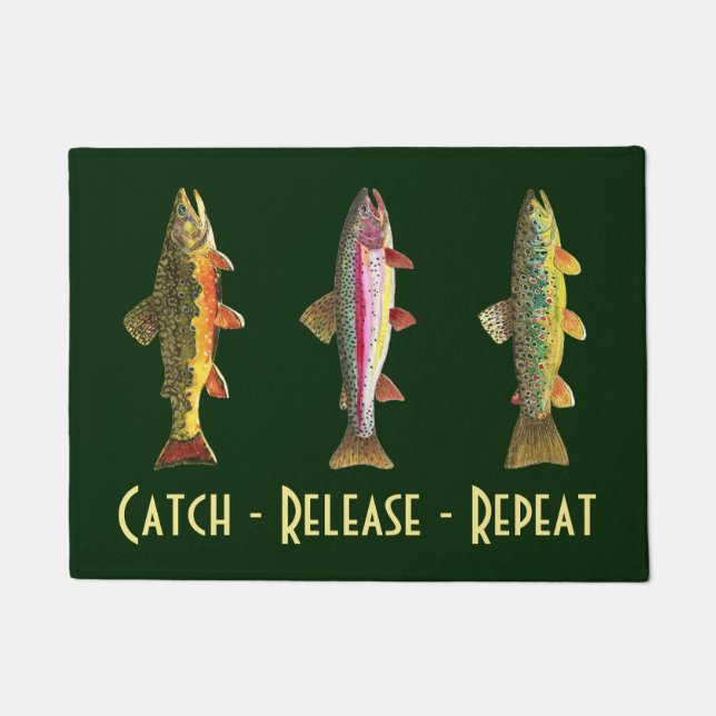 3 Trout Fishing Home, Office, Business Decor Doormat (Front)