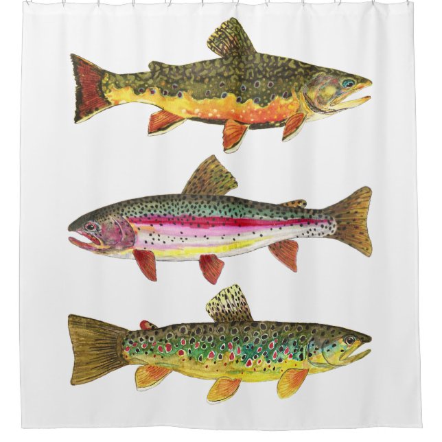 3 Trout for Fly Fishing Fishermen and Fisherwomen Shower Curtain (Front)