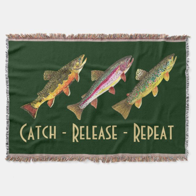 3 Trout for Fly Fishing Fishermen and Fisherwomen Throw Blanket (Front)