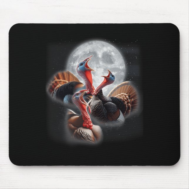 3 Turkeys Howling At The Moon Funny Turkey Hunting Mouse Mat (Front)