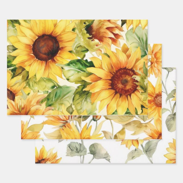 3 Unique designs of patterned Sunflower Wrapping Paper Sheet (Set)