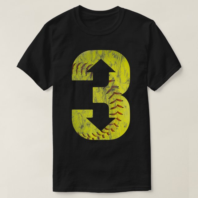 3 Up 3 Down  Three Up Three Down Softball Distress T-Shirt (Design Front)