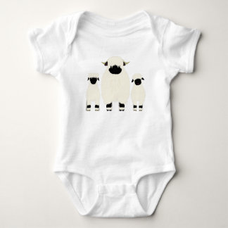 3 Valais Black Nose Sheep in a row Baby Bodysuit