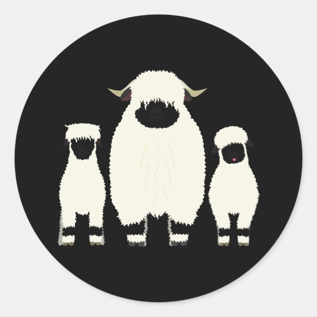 3 Valais Black Nose Sheep in a Row Classic Round Sticker (Front)