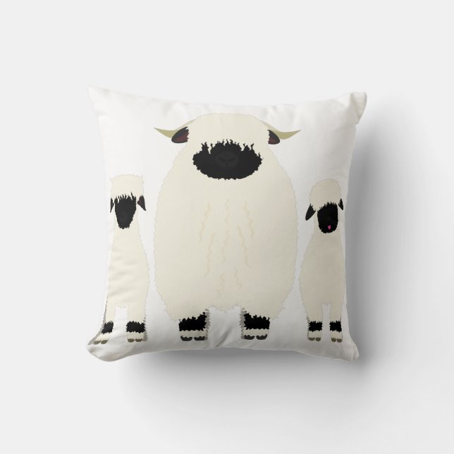 3 Valais Black nose sheep in a. row Cushion (Front)