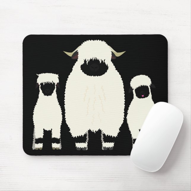 3 Valais Black Nose Sheep in a row Mouse Mat (With Mouse)