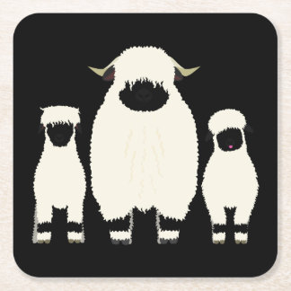 3 Valais Black Nose Sheep in a Row Square Paper Coaster