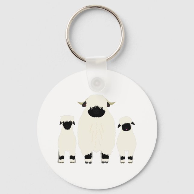 3 Valais Blacknose Sheep in a row Key Ring (Front)