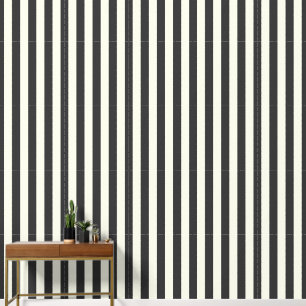 3" Vertical Stripe Charcoal Black & Ivory White Wallpaper