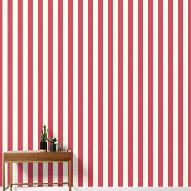3" Vertical Stripe Earthy Red & Ivory White Wallpaper (Hallway)
