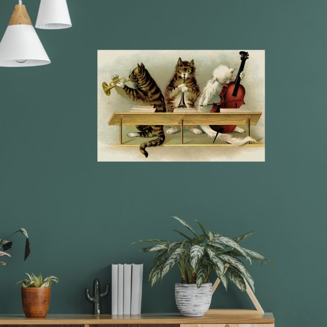 3 Vintage Adorable Musical Cats Print (Living Room 1)
