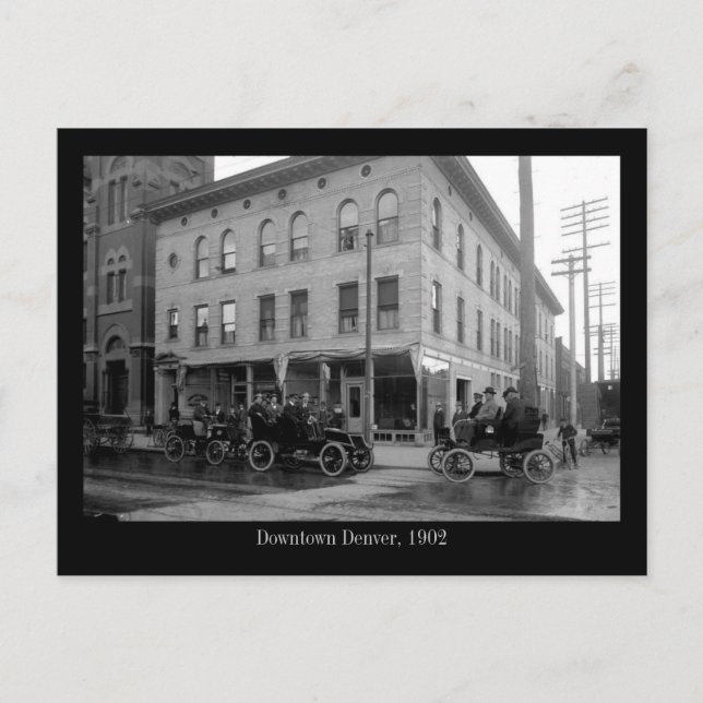 3 vintage automobiles downtown Denver Postcard (Front)