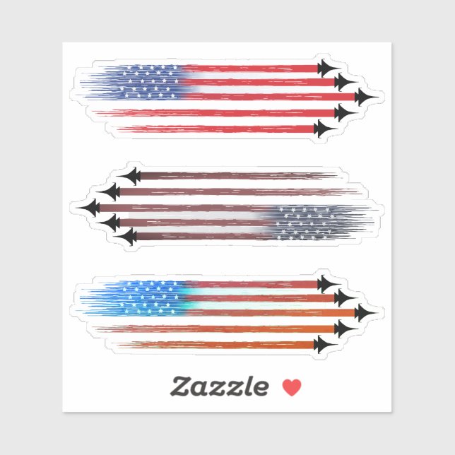 3 Vinyl Stickers scrapbook aeroplane American flag (Sheet)