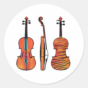 3 violins Original musical Instruments Pop Art Classic Round Sticker